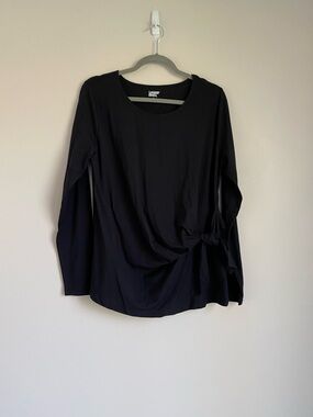 Lands End Black Long Sleeve side tie tie front shirt large cotton modal NWT